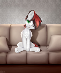 Size: 2500x3000 | Tagged: safe, artist:lich, oc, oc only, oc:siren, pegasus, pony, chest fluff, couch, cute, female, high res, mare, ocbetes, sitting