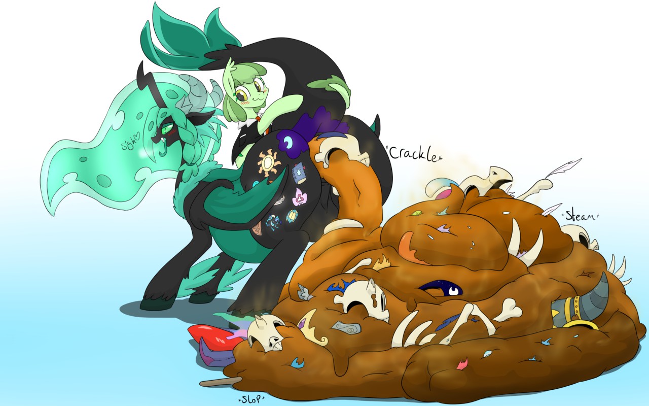 2112986 - explicit, grotesque, semi-grimdark, artist:dudey64, prince  rutherford, princess celestia, princess ember, queen novo, thorax, oc,  oc:mint chisel, oc:speculo, changeling, seapony (g4), g4, my little pony:  the movie, anus, balls, bone, butt,