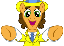 Size: 4650x3375 | Tagged: safe, artist:sketchmcreations, cheese sandwich, pony, g4, the last laugh, clothes, hat, looking at you, male, necktie, open mouth, outstretched arms, simple background, smiling, solo, stallion, suit, top hat, transparent background, vector