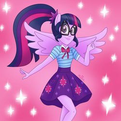 Size: 1200x1200 | Tagged: safe, artist:milliedubois, sci-twi, twilight sparkle, human, equestria girls, g4, my little pony equestria girls: better together, female, geode of telekinesis, gradient background, magical geodes, ponied up, solo