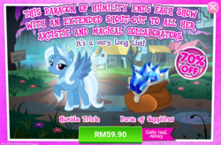Size: 1042x685 | Tagged: safe, gameloft, idw, trixie, alicorn, pony, g4, reflections, spoiler:comic, advertisement, alicornified, costs real money, female, idw showified, introduction card, mare, princess of humility, race swap, rant in the description, trixiecorn, why gameloft why