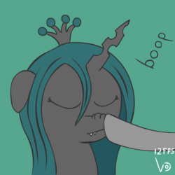 Size: 800x800 | Tagged: safe, artist:vohd, queen chrysalis, changeling, changeling queen, g4, animated, boop, crown, cute, cutealis, female, frame by frame, jewelry, regalia, simple background, solo focus