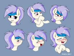 Size: 3120x2360 | Tagged: safe, artist:pencil bolt, oc, oc only, oc:artstina, earth pony, pony, ahegao, angry, blushing, drool, emotions, female, headband, high res, open mouth, smiling, solo, tongue out