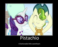 Size: 1075x860 | Tagged: safe, artist:thejboy88, edit, edited screencap, screencap, pistachio, rarity, earth pony, pony, unicorn, best gift ever, g4, female, hat, male, mare, raristachio, shipping, stallion, straight, winter outfit