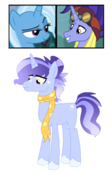 Size: 479x738 | Tagged: safe, artist:tragedy-kaz, hoo'far, trixie, oc, pony, unicorn, g4, base used, clothes, eyelashes, female, goggles, grin, male, mare, offspring, parent:hoo'far, parent:trixie, parents:trixfar, scarf, screencap reference, shipping, simple background, smiling, stallion, straight, transparent background, trixfar