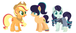 Size: 1033x455 | Tagged: safe, artist:g0ldentoothpick, applejack, coloratura, pony, g4, family, female, lesbian, magical lesbian spawn, offspring, parent:applejack, parent:coloratura, parents:rarajack, ship:rarajack, shipping