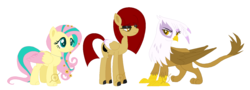 Size: 1443x519 | Tagged: safe, artist:g0ldentoothpick, fluttershy, gilda, griffon, hippogriff, hybrid, g4, family, female, gildashy, interspecies offspring, lesbian, magical lesbian spawn, offspring, parent:fluttershy, parent:gilda, parents:gildashy, shipping, transgender