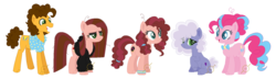 Size: 1777x511 | Tagged: safe, artist:g0ldentoothpick, cheese sandwich, pinkie pie, pony, g4, family, female, male, offspring, parent:cheese sandwich, parent:pinkie pie, parents:cheesepie, ship:cheesepie, shipping, straight, transgender