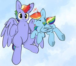 Size: 3300x2879 | Tagged: safe, artist:itsmeelement, bow hothoof, rainbow dash, pegasus, pony, g4, cute, duo, eyes closed, father and daughter, father's day, female, high res, male, tongue out, underhoof