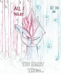 Size: 3744x4551 | Tagged: safe, artist:foxtrot3, oc, oc only, oc:ghost pepper, kirin, two sided posters, burning trees, colored pencil drawing, fire, flickr flies, kirin oc, solo, traditional art