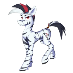 Size: 2000x2000 | Tagged: safe, artist:observerdoz, oc, oc only, oc:dominos, zebra, high res, looking at you, raised leg, red eyes, simple background, solo, tail wrap, transparent background, unshorn fetlocks, zebra oc