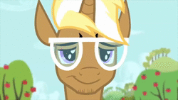 Size: 1920x1080 | Tagged: safe, edit, edited screencap, screencap, rarity, trenderhoof, human, pony, ponies the anthology vii, g4, scare master, simple ways, animated, apple tree, blushing, fart, female, floppy ears, gay, gay in front of girls, glasses, heart, hoers mask, male, mask, muscles, sound, stallion, tree, webm