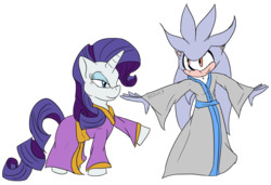 Size: 1280x874 | Tagged: safe, artist:hedgey, rarity, g4, clothes, commission, crossover, male, silver the hedgehog, sonic the hedgehog, sonic the hedgehog (series), vaguely asian robe