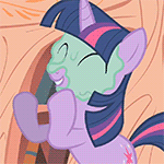 Size: 150x150 | Tagged: safe, screencap, twilight sparkle, pony, unicorn, g4, look before you sleep, season 1, animated, clapping, eyes closed, female, gif, gif for breezies, golden oaks library, mud mask, picture for breezies, solo