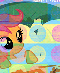 Size: 200x240 | Tagged: safe, edit, edited screencap, screencap, apple bloom, scootaloo, sweetie belle, earth pony, pegasus, pony, unicorn, g4, stare master, animated, bed, cutie mark crusaders, female, gif, hush now quiet now