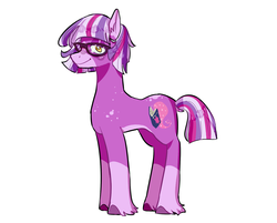 Size: 1870x1502 | Tagged: safe, artist:corporalvortex, part of a set, twilight sparkle, earth pony, pony, alternate color palette, alternate cutie mark, alternate design, alternate hairstyle, coat markings, colored hooves, cute, dock, ear fluff, earth pony twilight, female, g5 concept leak style, g5 concept leaks, glasses, mare, race swap, redesign, short hair, short mane, short tail, simple background, smiling, socks (coat markings), solo, standing, twiabetes, twilight sparkle (g5 concept leak), white background