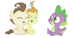 Size: 750x396 | Tagged: artist needed, safe, editor:undeadponysoldier, pound cake, pumpkin cake, spike, dragon, pegasus, pony, unicorn, g4, baby, baby pony, bisexual, cake twins, colt, cute, female, filly, gay, happy, male, open mouth, ship:poundspike, ship:pumpkinspike, shipping, siblings, simple background, straight, twins, white background