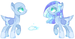 Size: 3099x1611 | Tagged: safe, alternate version, artist:manella-art, oc, oc:raining day, pegasus, pony, multicolored hair, offspring, parent:fleetfoot, parent:soarin', raised hoof, short tail, simple background, two toned wings, white background, wings
