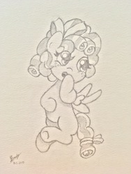 Size: 4032x3024 | Tagged: safe, artist:cloudypie2003, cozy glow, pegasus, pony, g4, belly, cozybetes, cute, female, hoof on belly, solo, traditional art