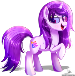Size: 1471x1502 | Tagged: safe, artist:the-butch-x, oc, oc only, oc:purple eye, pony, 3d glasses, cutie mark, female, glasses, happy, heterochromia, mare, raised hoof, simple background, solo, transparent background