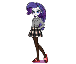 Size: 1200x1000 | Tagged: safe, artist:haden-2375, rarity, human, equestria girls, g4, clothes, cute, female, flip-flops, looking at you, pantyhose, plaid skirt, pleated skirt, raritights, sandals, school uniform, schoolgirl, shoes, simple background, skirt, solo, white background