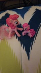 Size: 1152x2048 | Tagged: safe, pinkie pie, earth pony, pony, g4, bed, don't talk to me or my son ever again, female, irl, mare, merchandise, photo, ponk, smol, toy
