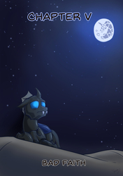 Size: 2500x3550 | Tagged: safe, artist:tyscope, oc, oc only, oc:idol hooves, changeling, fanfic:the changeling of the guard, changeling oc, desert, fanfic, fanfic art, high res, mare in the moon, moon, night, pensive, solo