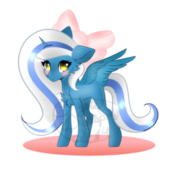 Size: 894x894 | Tagged: safe, artist:krystaldecasper, oc, oc only, oc:fleurbelle, alicorn, pony, adorabelle, alicorn oc, big honkin' watermark in the middle of everything, blushing, bow, cute, female, hair bow, mare, ocbetes, simple background, solo, transparent background, watermark, yellow eyes
