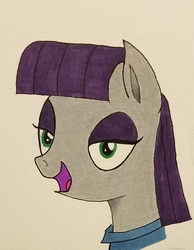 Size: 1711x2207 | Tagged: safe, artist:polar_storm, maud pie, earth pony, pony, g4, colored sketch, eyeshadow, female, green eyes, makeup, mare, purple eyeshadow, solo, traditional art