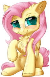 Size: 723x1105 | Tagged: safe, artist:gleamydreams, fluttershy, pegasus, pony, g4, blushing, chest fluff, cute, ear fluff, female, looking at you, mare, shyabetes, smiling, solo