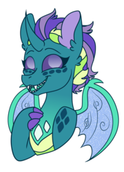 Size: 759x1054 | Tagged: safe, artist:hazardous-andy, oc, oc only, oc:mariposa, dragonling, hybrid, bust, interspecies offspring, offspring, parent:princess ember, parent:thorax, parents:embrax, portrait, simple background, solo, transparent background