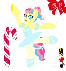 Size: 859x931 | Tagged: safe, artist:kittysoftpaws-o3, oc, oc:twinkle toes, arms out, ballerina, ballet, ballet slippers, bow, candy, candy cane, christmas, clothes, food, holiday, jewelry, nutcracker, pantyhose, ribbon, snow, standing on one leg, tights, tutu