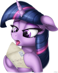 Size: 2097x2621 | Tagged: safe, artist:awalex, twilight sparkle, pony, g4, bust, derpy's cutie mark, envelope, female, floppy ears, high res, licking, lidded eyes, mare, postage stamp, simple background, solo, tongue out, transparent background