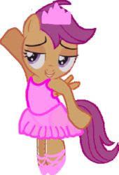Size: 431x634 | Tagged: safe, artist:angrymetal, edit, scootaloo, pegasus, pony, g4, 1000 hours in ms paint, 1000 years in photoshop, background removed, ballerina, ballet, ballet slippers, bipedal, clothes, en pointe, female, filly, incorrect arm anatomy, scootarina, scootatutu, scootutu, simple background, solo, transparent background, tutu
