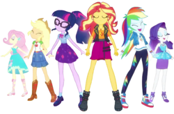 Size: 2048x1351 | Tagged: safe, editor:larryboyfan1996, applejack, fluttershy, rainbow dash, rarity, sci-twi, sunset shimmer, twilight sparkle, cheer you on, equestria girls, equestria girls series, g4, spoiler:eqg series (season 2), applejack's hat, converse, cowboy hat, geode of empathy, geode of fauna, geode of shielding, geode of super speed, geode of super strength, geode of telekinesis, glasses, hat, magical geodes, rarity peplum dress, shoes, simple background