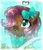 Size: 832x960 | Tagged: safe, artist:auroracursed, oc, oc only, earth pony, pony, abstract background, ahoge, bow, brown coat, bust, colored muzzle, colored pinnae, cute, deviantart watermark, ear fluff, facial markings, female, hair bow, hair over one eye, icon, mare, neck bow, obtrusive watermark, ocbetes, open mouth, open smile, shiny mane, smiling, solo, sparkly mane, watermark