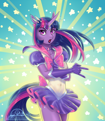 Size: 1152x1332 | Tagged: safe, artist:ladychimaera, twilight sparkle, alicorn, anthro, g4, anime, clothes, crossover, female, gloves, magical girl, mare, sailor moon (series), sailor twilight, solo, twilight sparkle (alicorn)