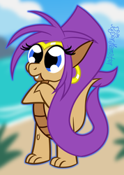 Size: 1400x1964 | Tagged: safe, artist:puperhamster, dragon, genie, beach, crossover, dragonified, shantae, shantae (character), solo, species swap