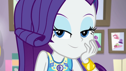 Size: 1920x1080 | Tagged: safe, screencap, rarity, do it for the ponygram!, equestria girls, g4, my little pony equestria girls: better together, bracelet, cute, eyeshadow, geode of shielding, jewelry, lidded eyes, looking at you, magical geodes, makeup, raribetes, smiling