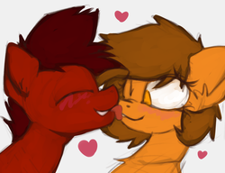Size: 1337x1026 | Tagged: safe, artist:marsminer, oc, oc only, oc:mars miner, oc:venus spring, pony, female, heart, licking, male, marspring, straight, tongue out, venus spring actually having a pretty good time