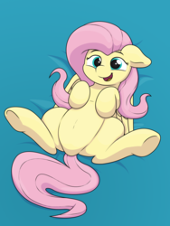 Size: 3120x4160 | Tagged: safe, artist:ljdamz1119, fluttershy, pegasus, pony, g4, belly, cute, female, floppy ears, imminent belly rub, looking at you, mare, on back, shyabetes, smiling, solo, underhoof