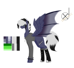 Size: 7370x6803 | Tagged: safe, artist:moonlight0shadow0, oc, oc only, oc:night's rhythm, bat pony, hybrid, pony, bat pony oc, boots, chest fluff, clothes, converse, ear piercing, earring, freckles, hoodie, jewelry, lip piercing, male, piercing, reference sheet, shoes, simple background, socks, solo, spiked wristband, stallion, striped socks, transparent background, wristband