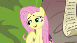 Size: 1280x720 | Tagged: safe, screencap, fluttershy, pony, g4, she talks to angel, checklist, female, list, mare, solo