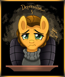 Size: 930x1100 | Tagged: safe, artist:joakaha, cheese sandwich, earth pony, pony, g4, the last laugh, alternate hairstyle, depressed, male, sad, solo