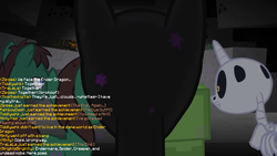 Size: 1026x577 | Tagged: safe, artist:jan, edit, enderman, pony, skeleton pony, spider, undead, zombie, zombie pony, don't mine at night, g3, g4, bone, chat, creeper, dialogue, endermane, implied brights brightly, implied minty, implied rainbow dash (g3), implied thistle whistle, implied tiddlywink, implied tra-la-la, implied zipzee, minecraft, oh minty minty minty, skeleton, text