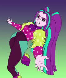Size: 1261x1482 | Tagged: safe, artist:fuzzyfurvert, aria blaze, equestria girls, find the magic, g4, my little pony equestria girls: better together, dio brando, disguise, disguised siren, female, jojo pose, jojo's bizarre adventure, looking at you, pigtails, polka dots, solo, twintails