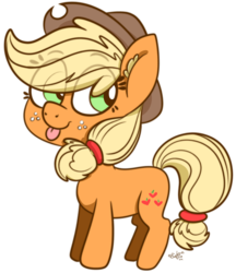 Size: 1404x1623 | Tagged: safe, artist:binkyt11, derpibooru exclusive, applejack, earth pony, pony, g4, :p, chibi, cute, ear fluff, eye clipping through hair, female, freckles, hat, jackabetes, mare, simple background, solo, tongue out, transparent background