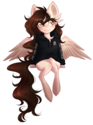 Size: 1086x1466 | Tagged: safe, artist:monogy, oc, oc only, oc:blits, pegasus, pony, semi-anthro, arm hooves, clothes, female, hoodie, mare, simple background, sitting, solo, transparent background