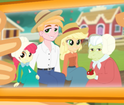 Size: 605x516 | Tagged: safe, screencap, apple bloom, applejack, big macintosh, granny smith, equestria girls, equestria girls specials, g4, my little pony equestria girls: better together, my little pony equestria girls: holidays unwrapped, apple family, female, male, picture