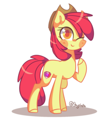 Size: 1064x1188 | Tagged: safe, artist:shyshella, apple bloom, earth pony, pony, g4, digital art, female, hat, mare, simple background, solo, transparent background